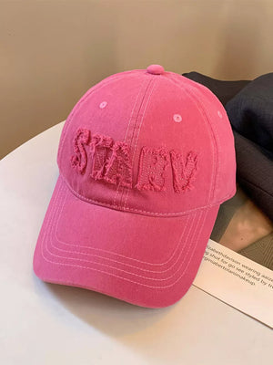 Rose Red distressed applique lettered baseball cap, cotton casual hat.