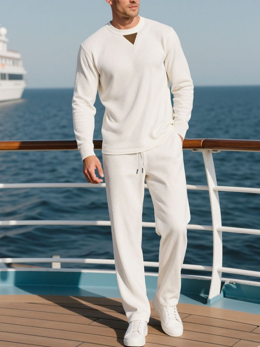 athleisure pajama set in Khaki with crew neck