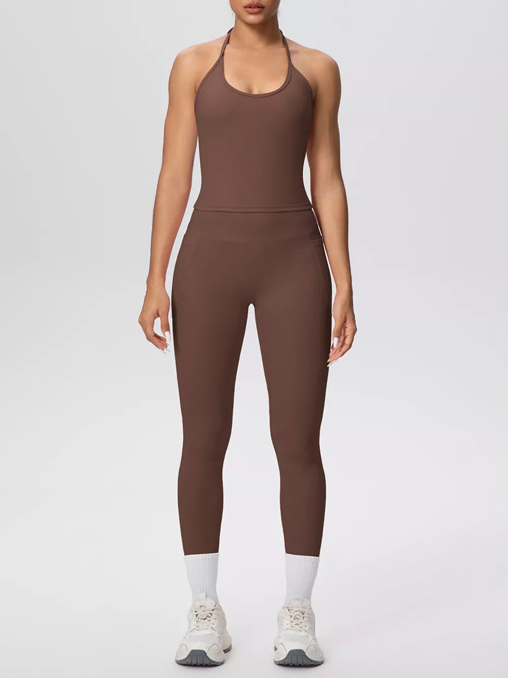 activewear in Deep Red with halter and sleeveless