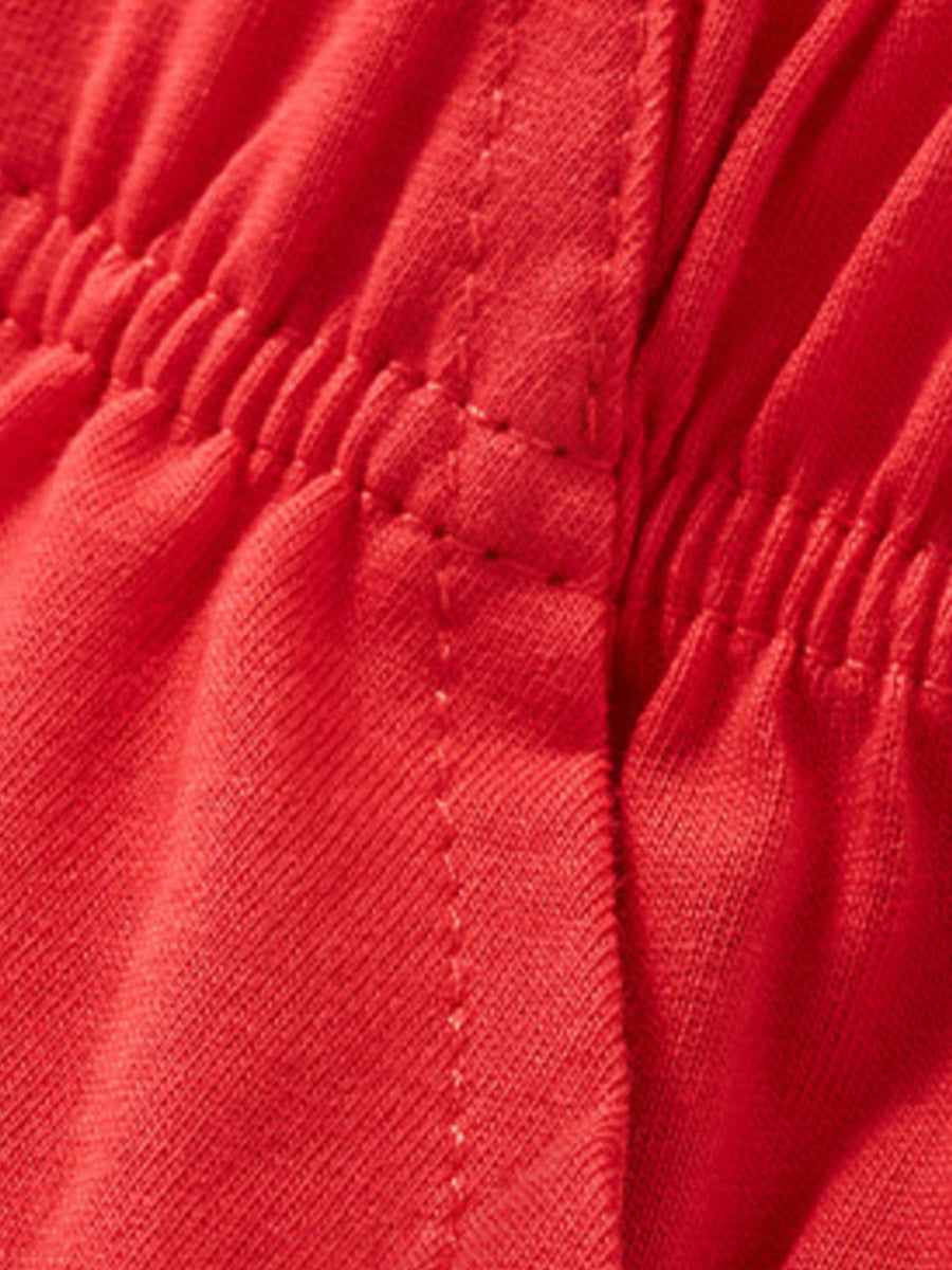 Red cotton toddler shorts with elastic waistband detail