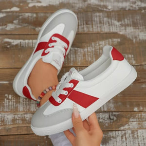 Red with Round Toe Lace Up Sneakers