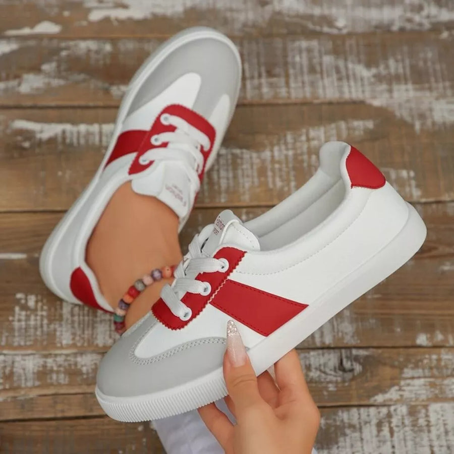 Red with Round Toe Lace Up Sneakers