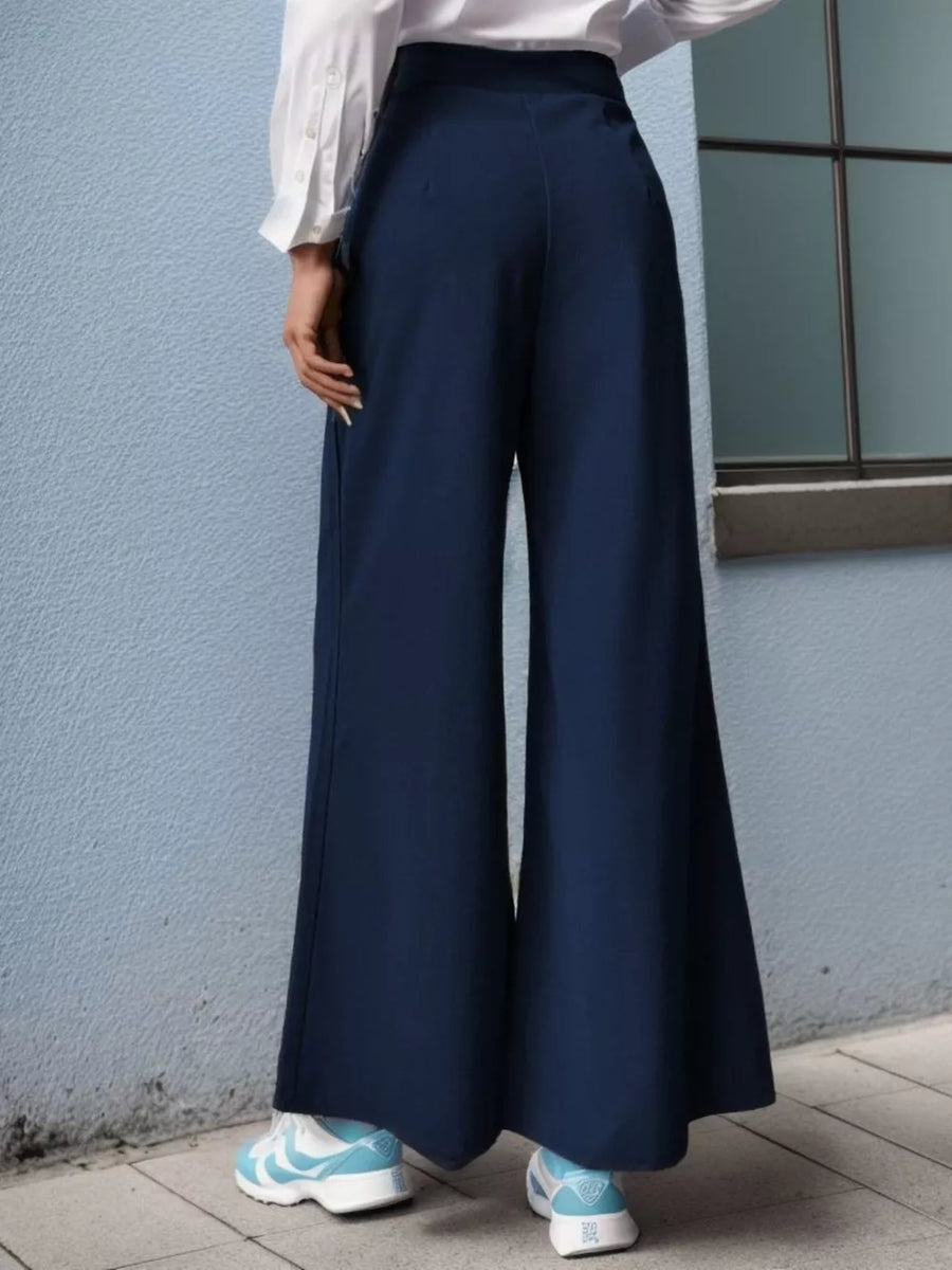 High-waisted Wide-leg Pants in Navy Blue