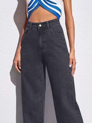 85% cotton, 15% polyester Care instructions: Machine wash cold wide-leg jeans in Dark Blue with wide-leg silhouette