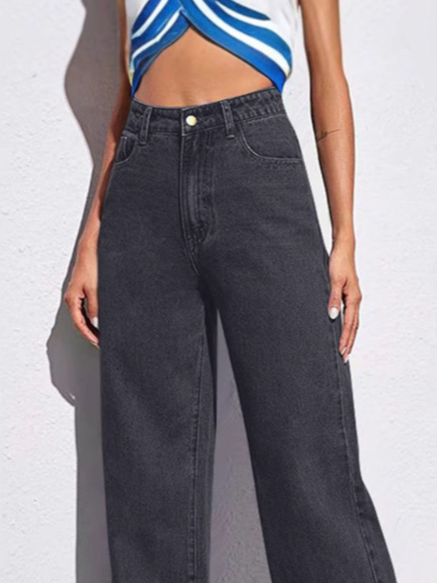85% cotton, 15% polyester Care instructions: Machine wash cold wide-leg jeans in Dark Blue with wide-leg silhouette