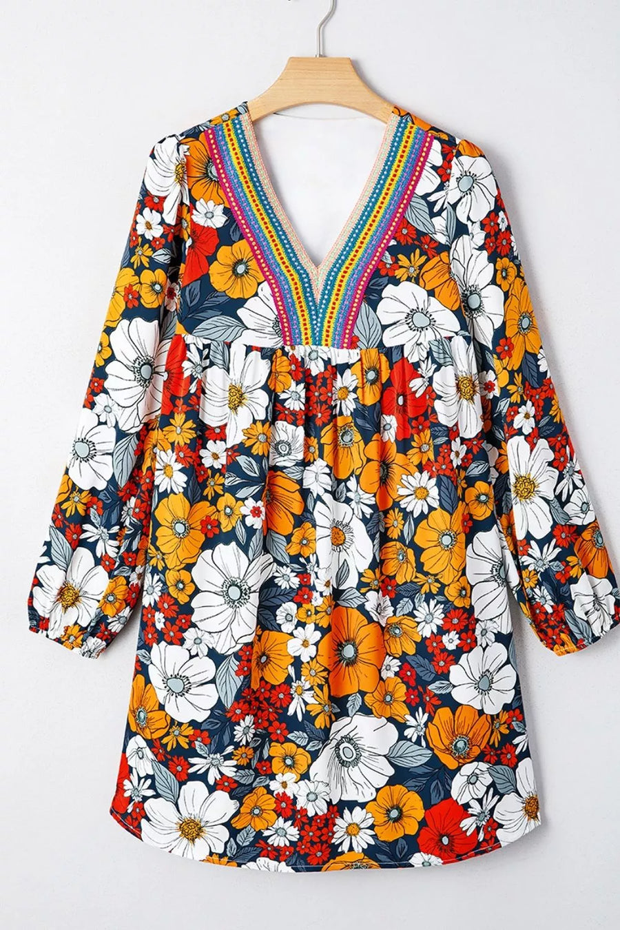 Boho Floral Print V-neck Mini Dress With Pockets option 9
