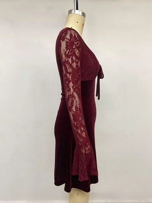 mini dress featuring lace in Burgundy with 93% polyester, 7% elastane Care instructions: Machine wash cold texture