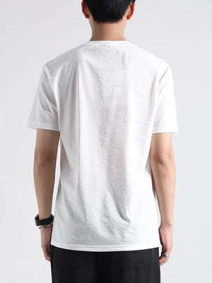 Men's white cotton relaxed fit t-shirt, crew neck, short sleeves.