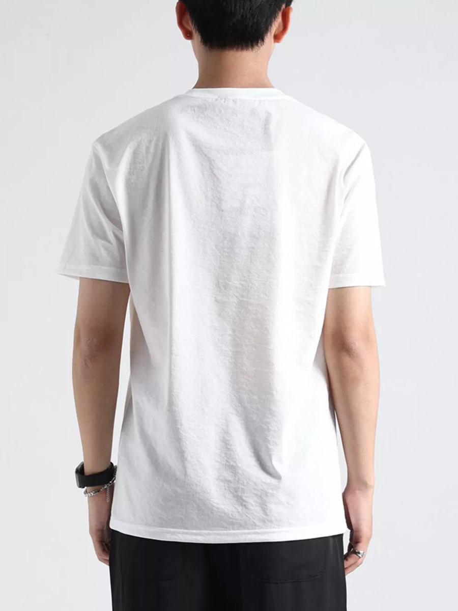 Men's white cotton relaxed fit t-shirt, crew neck, short sleeves.