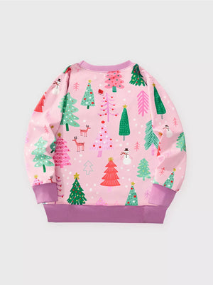 Baby crew neck sweatshirt in dusty pink with a Christmas tree print.