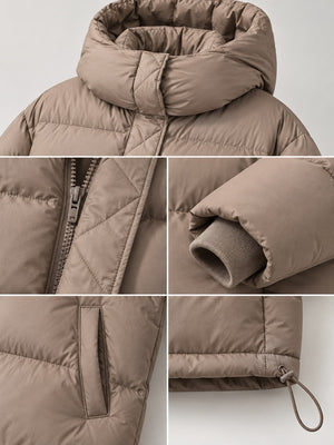 Quilted Hooded Puffer Jacket in White with thermal