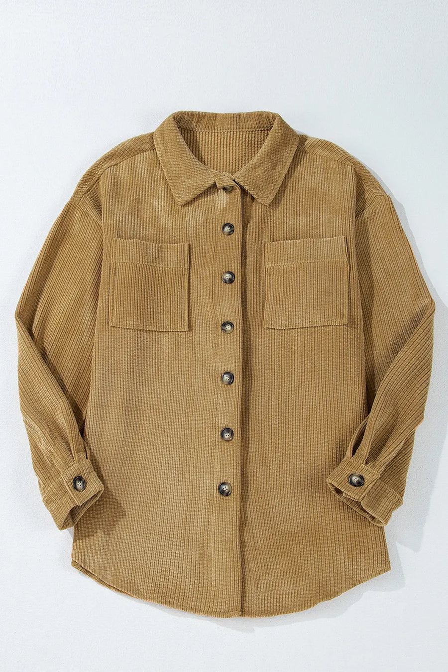 Camel corduroy overshirt with button cuffs and chest pockets