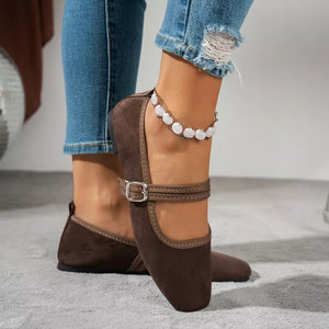 Brown flats with buckle strap and not applicable