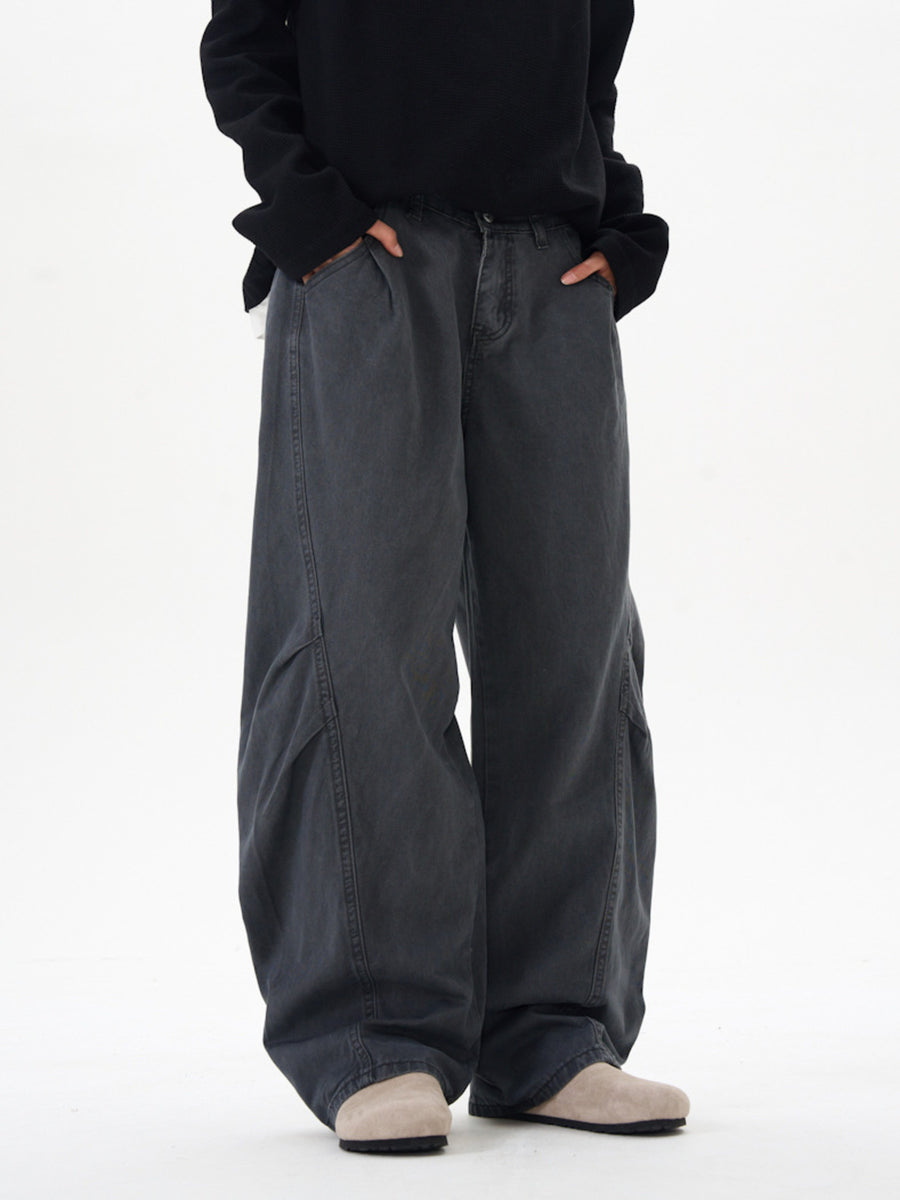 Dark grey wide leg jeans with pleats