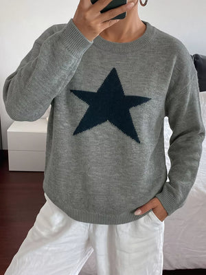 100% polyester Care instructions: Machine wash cold pullover sweater in Gray with relaxed silhouette