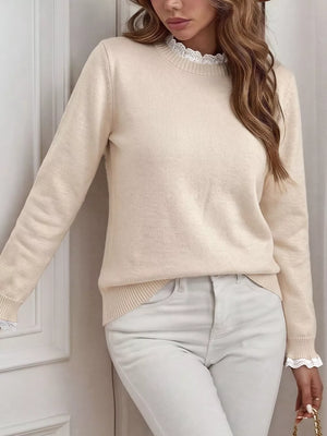 Elegant Lace Trim Round Neck Sweater option 5