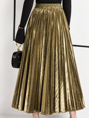 Polyester maxi skirt in Elegant Gold with flared silhouette