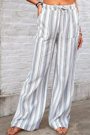 Olive Brown Full Size Striped Wide-leg Pants Plus Size