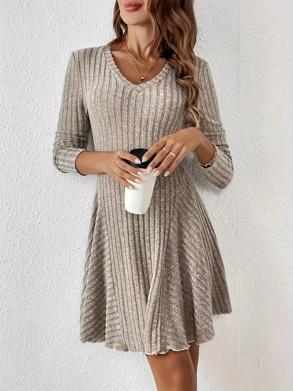 sweater dress in Rust with ribbed and stretch