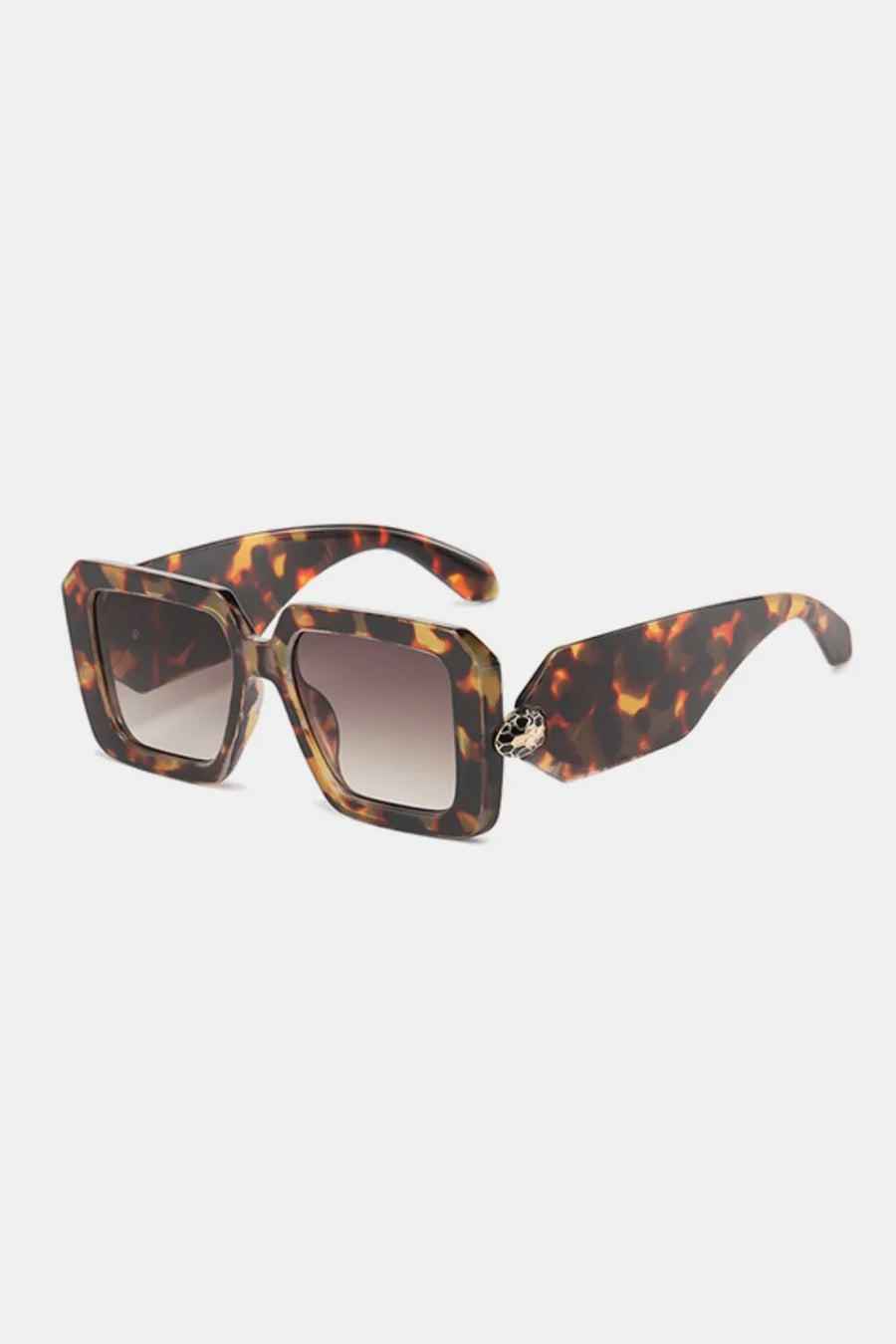 Tortoiseshell geometric facet sunglasses with embellished detail