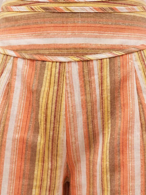 Tangerine Striped Wide-leg Pants With Tie Waist