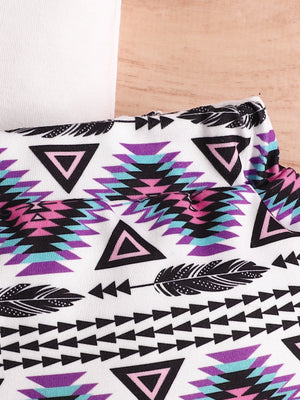 Baby girls' cotton set with tribal geometric and feather print