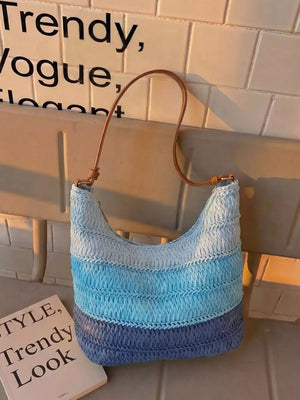 Blue with Straw Woven Shoulder Bag