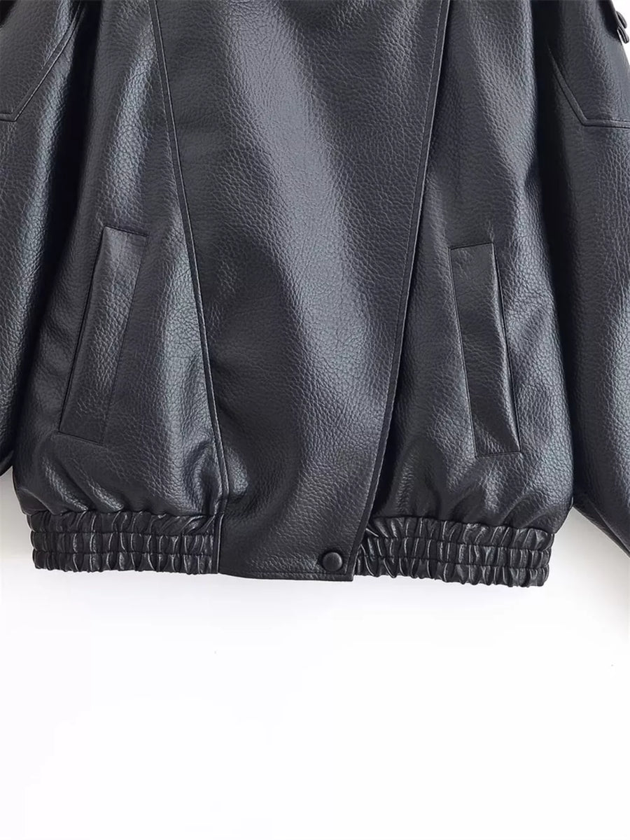 Burgundy Asymmetrical Faux Leather Moto Jacket