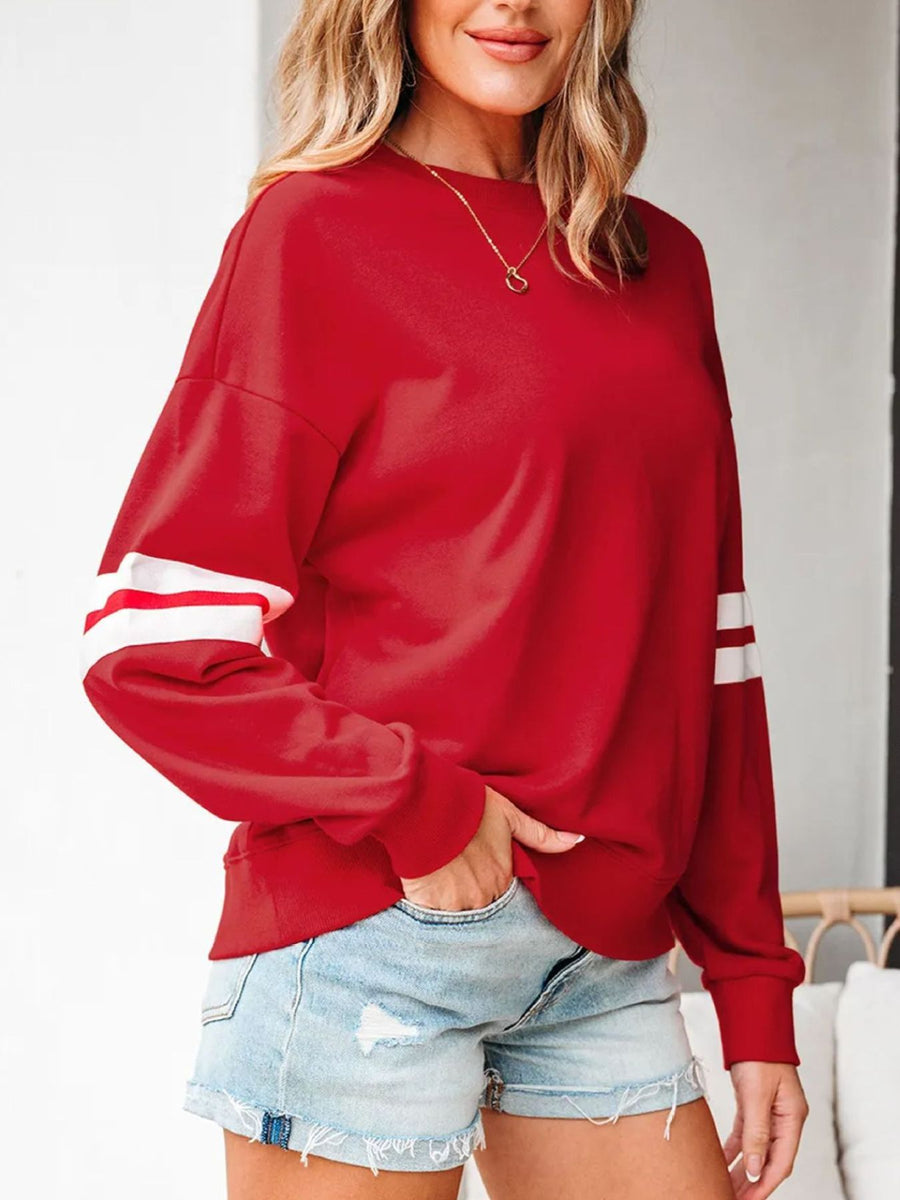 sweatshirt in Scarlet with striped and dropped shoulder