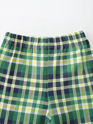 Toddler green plaid cotton pants with elastic waistband