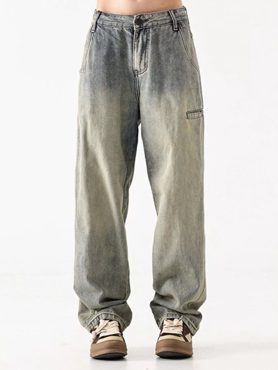 Vintage loose fit denim jeans in Air Force Blue with a faded wash and cargo pocket detail.