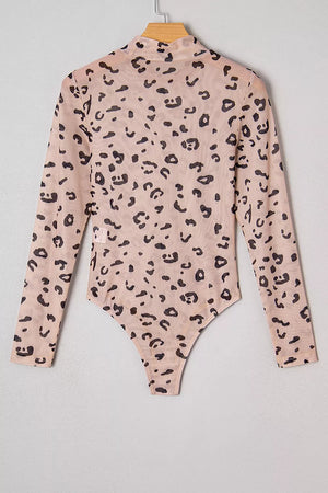 Mock Neck Sheer Mesh Leopard Bodysuit option 9