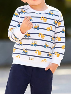 navy blue sweatshirt and sweatpants set featuring long sleeve and striped