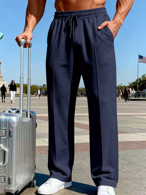 Men's Full Size Drawstring Wide Leg Sweatpants in Black with drawstring