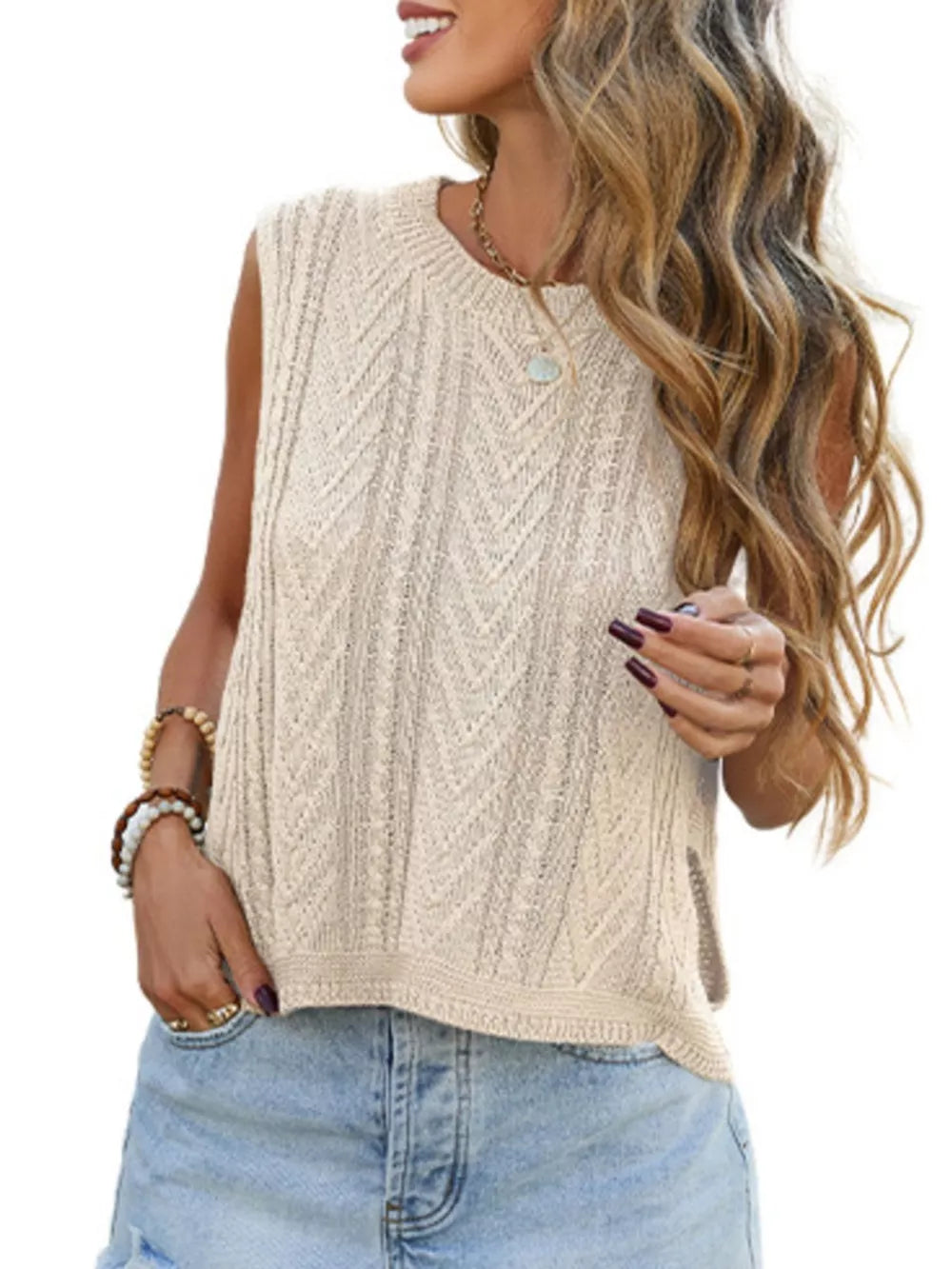 Black sweater vest with waist-length and pullover