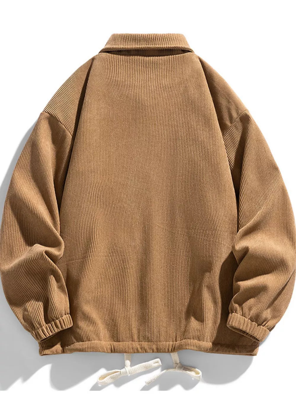 Classic corduroy button-down jacket in caramel with a drawstring hem.