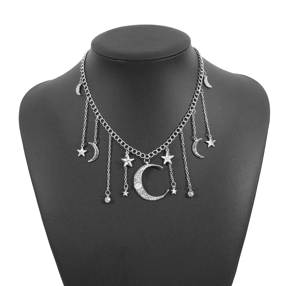 necklace in clear with moon charms and short