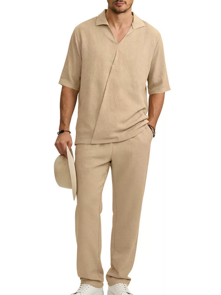 lounge set in khaki featuring pocketed and relaxed fit