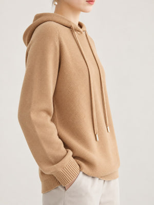 Drawstring Long Sleeve Hooded Knit Sweater in Klein Blue