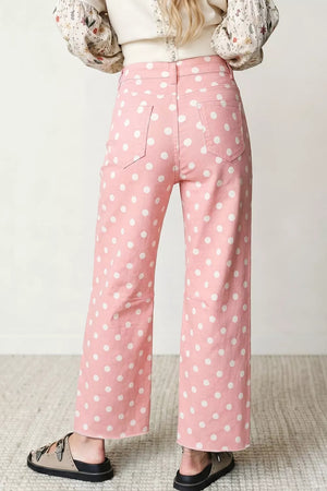 Polka Dot Wide Leg Jeans in Blush Pink