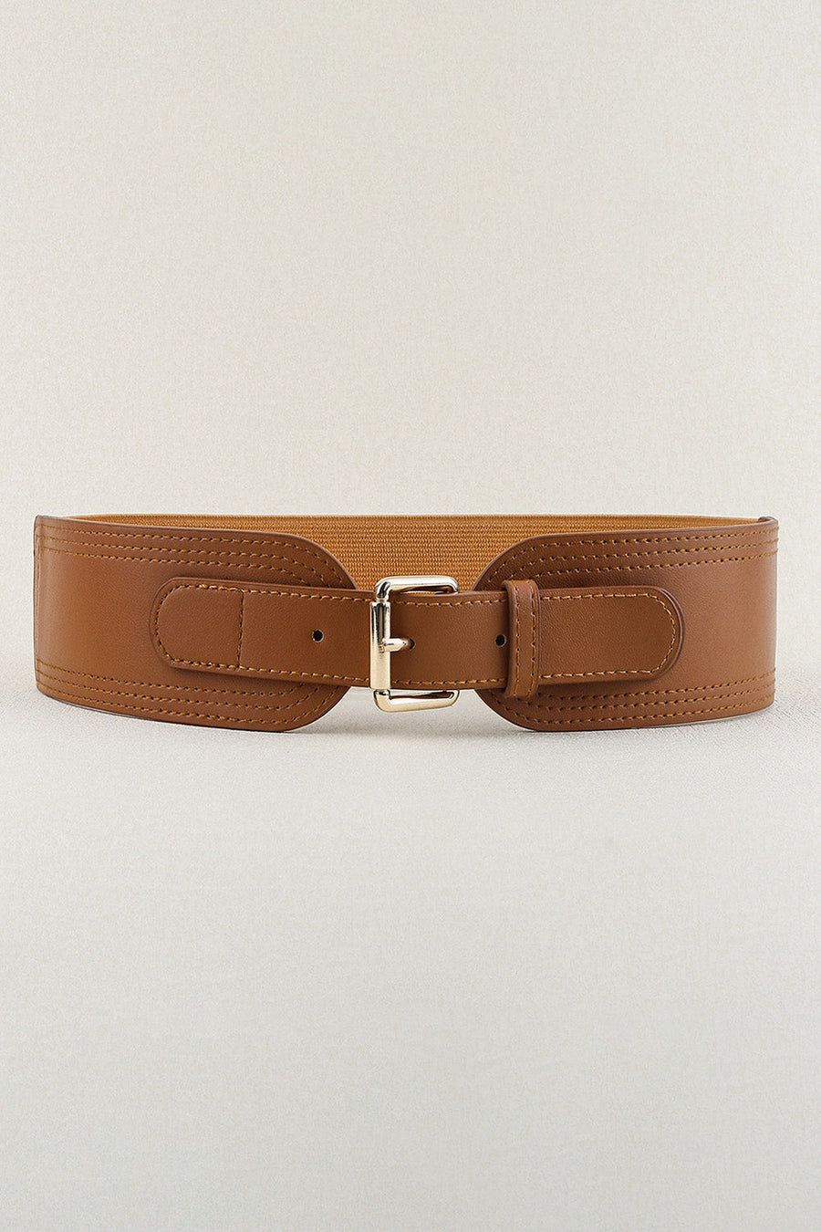 Caramel leather belt with elasticated back and gold buckle detail