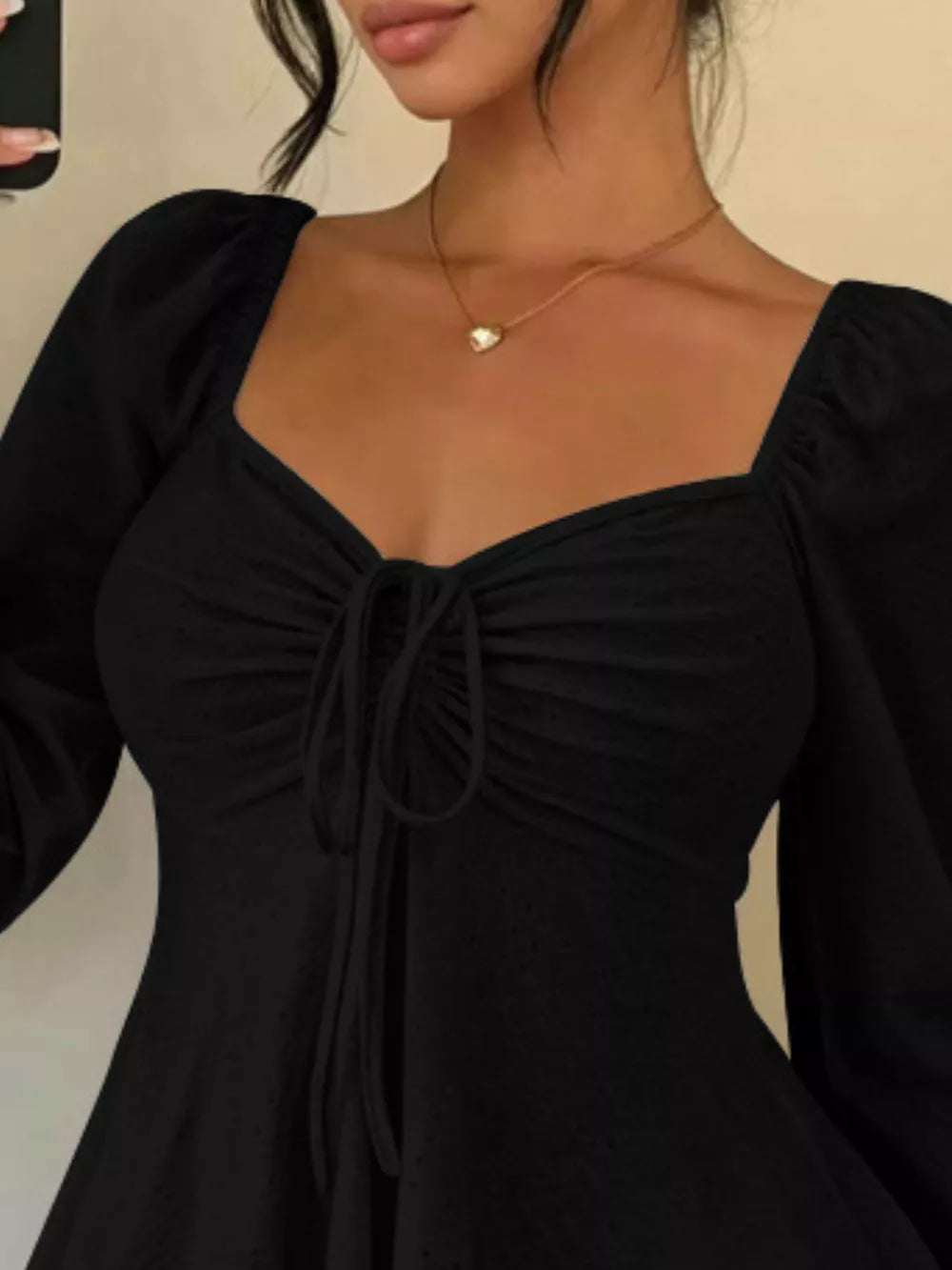 peplum top in Sky Blue with eyelet and tied