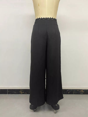 Black with wide-leg pants with lace detail 12