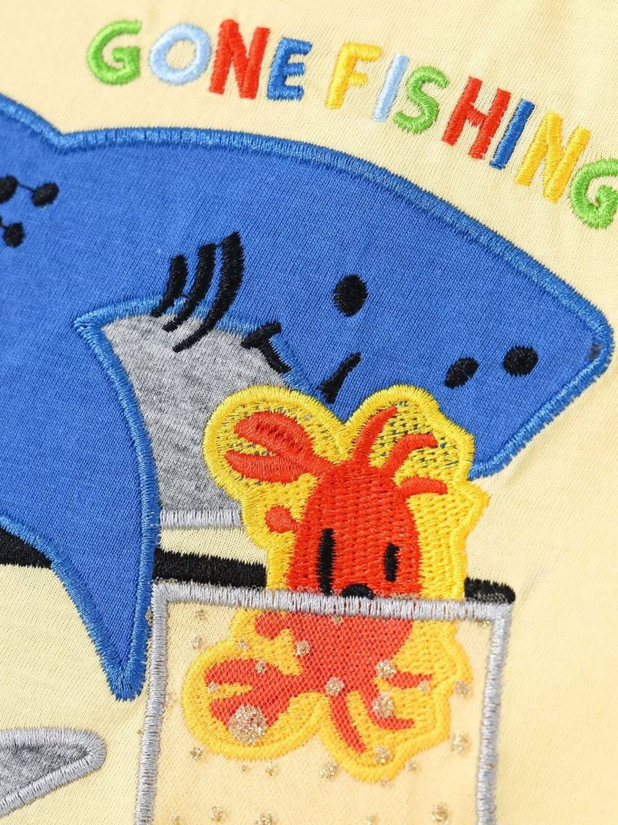 Children's Shark Embroidered Round Neck Tee And Shorts Set option 4