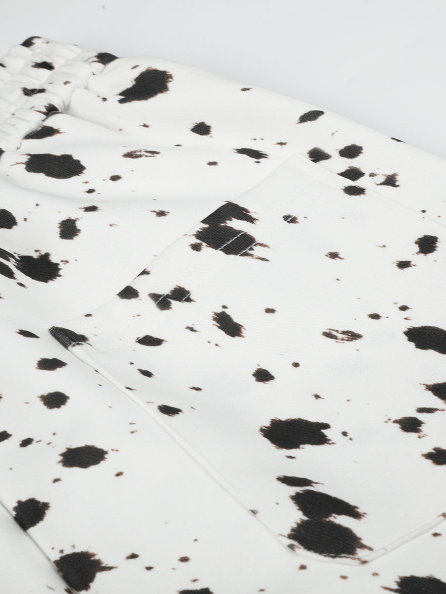 wide-leg pants featuring paint splatter in White with 95%polyester,5%spandex Care instructions: Machine wash cold texture