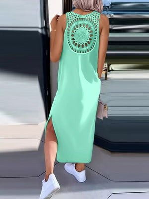 minimalist maxi dress in Light Green with round neck