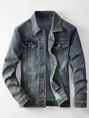denim jacket in faded blue featuring pocketed and regular fit