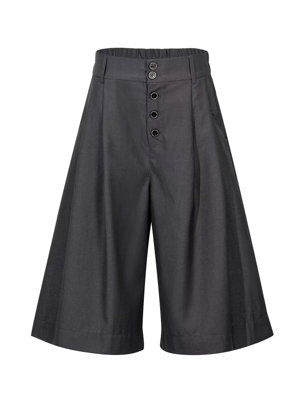 capris in charcoal featuring button fly and wide-leg fit