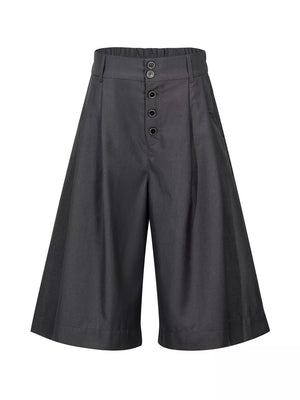 capris in charcoal featuring button fly and wide-leg fit