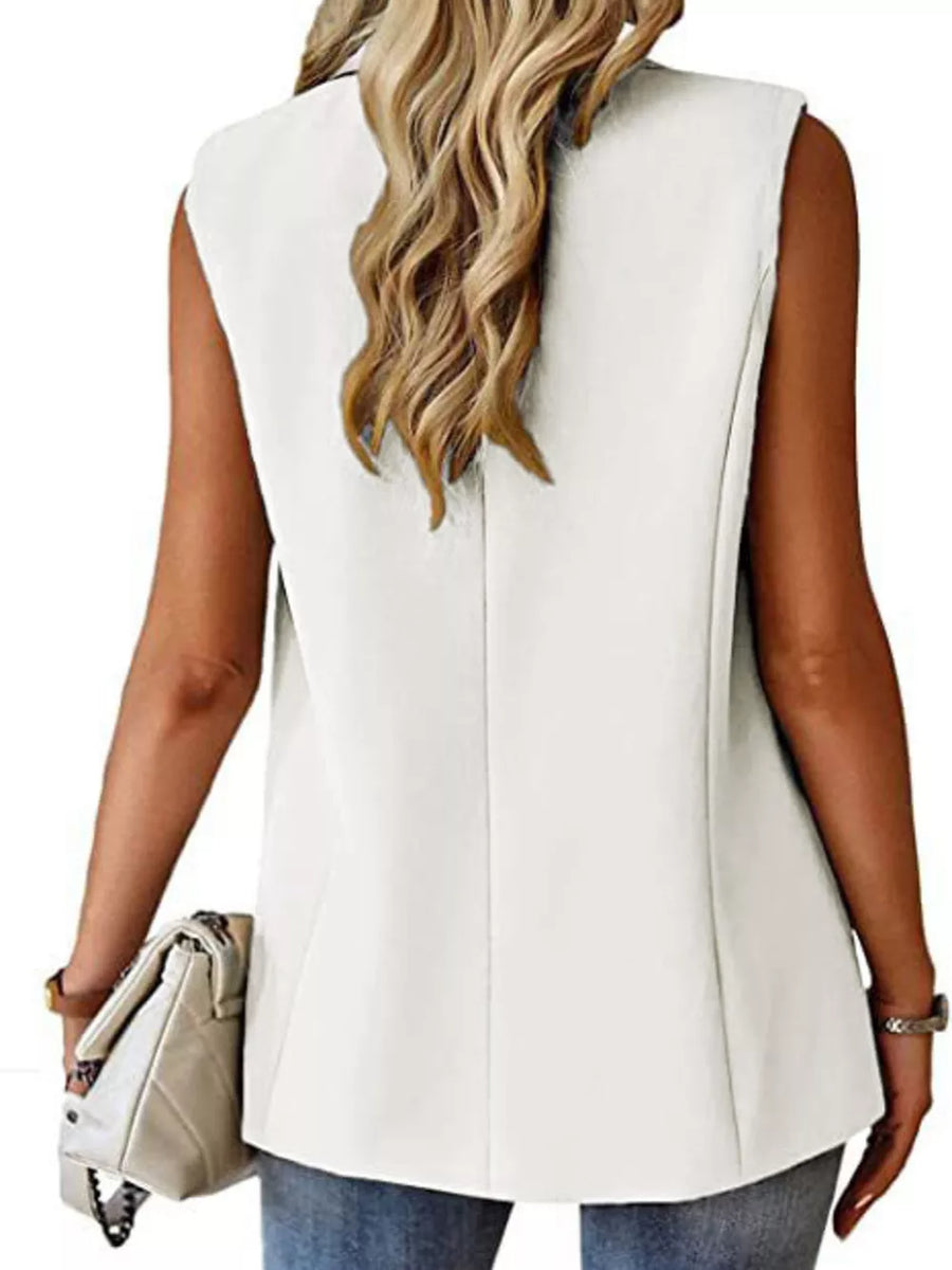 Black vest with hip-length and button-front